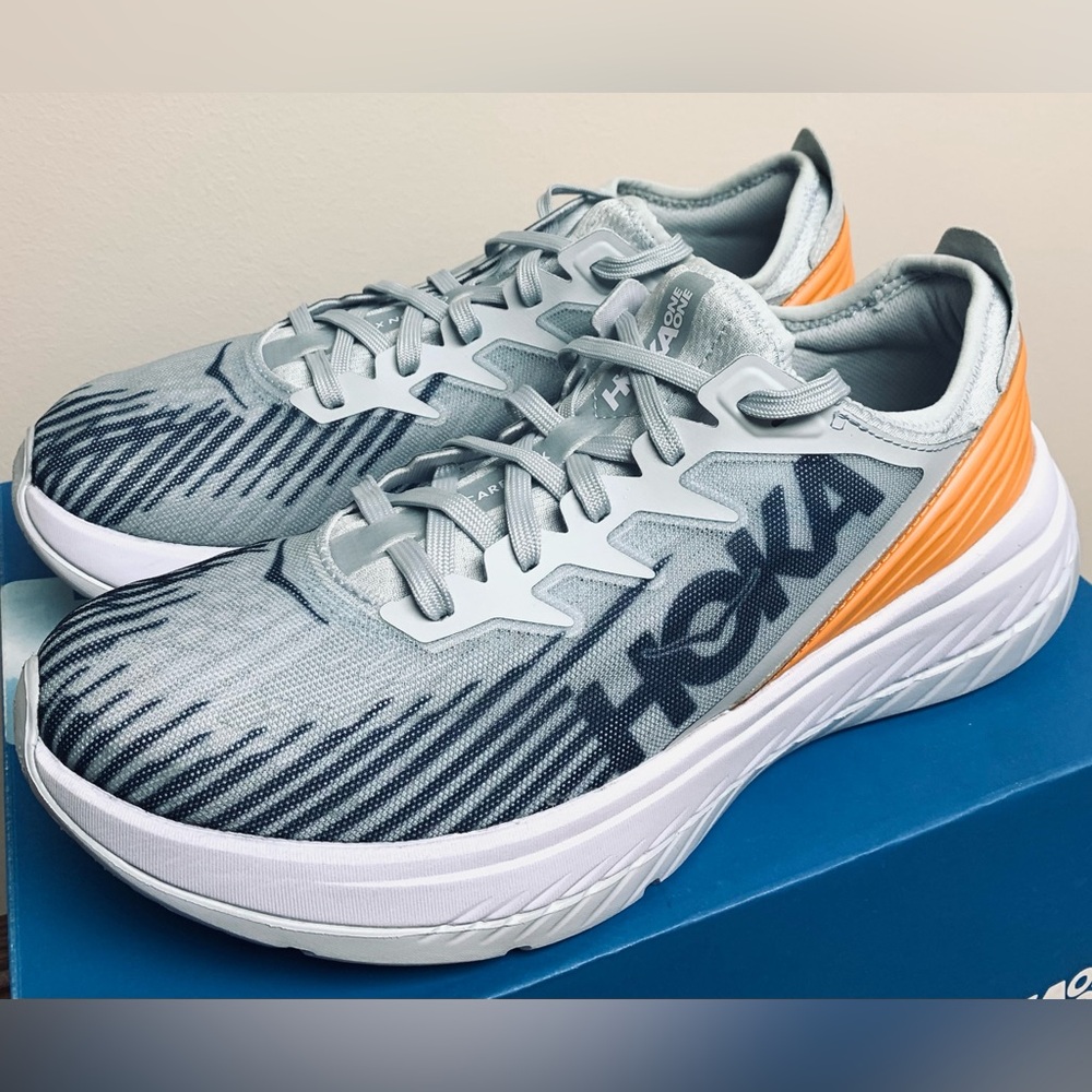 Mens Hoka One One CARBON X SPE Gray and Orange Road Running Shoes Sneakers